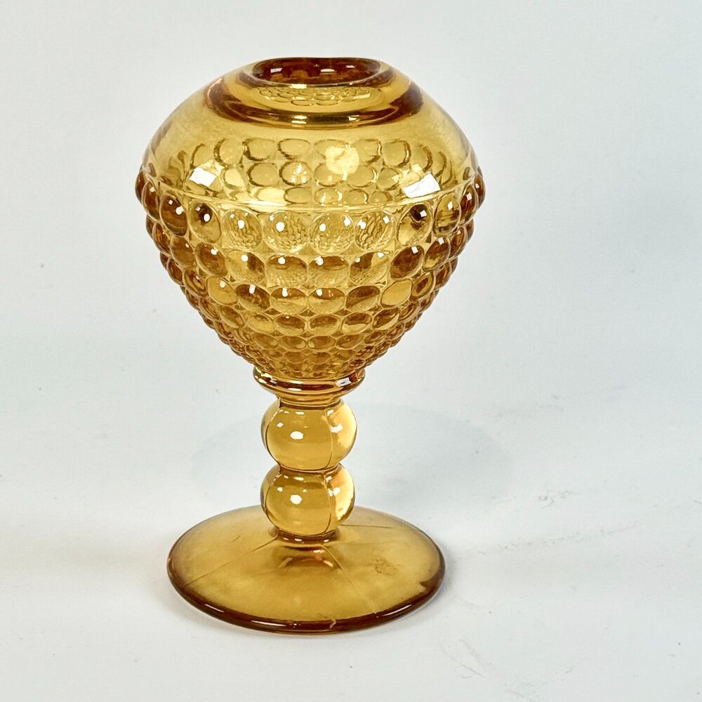 Vintage 1950s Viking Glass Amber Ancestral Ivy Ball Vase 5.75"